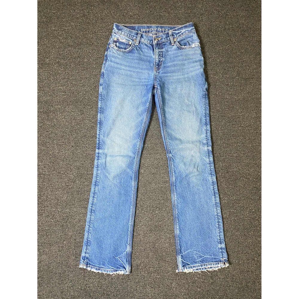 American Eagle Classic Bootcut Blue Jeans Womens 2 Regular Stretch Frayed Hem